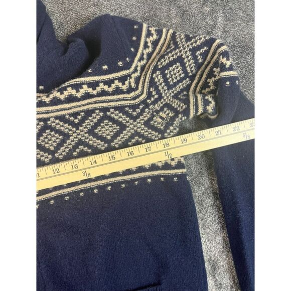 J. Crew 100% Lambswool Collared Cardigan Navy Blue Fair Isle Men's M Fisherman - Picture 6 of 10